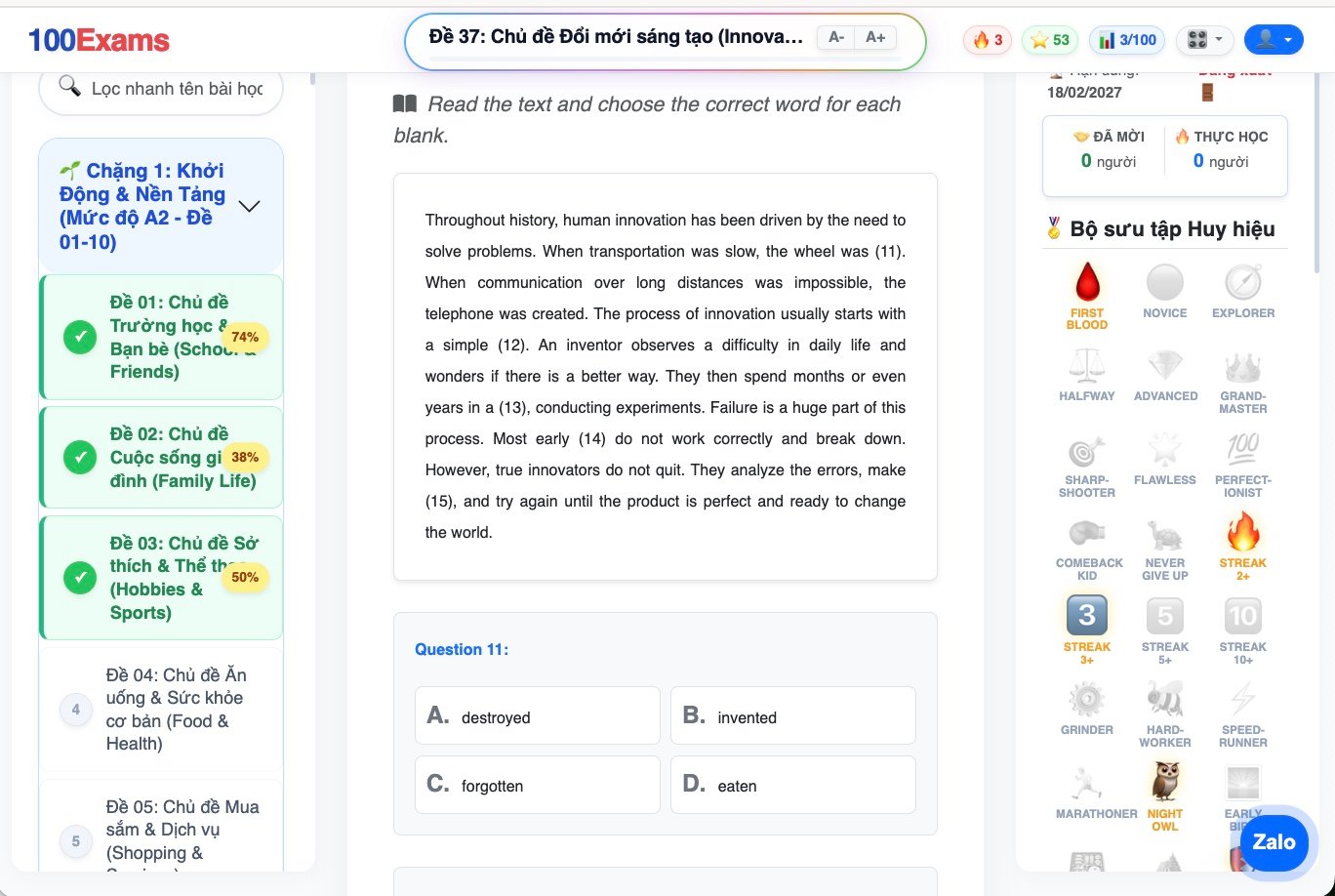 100Exams App UI