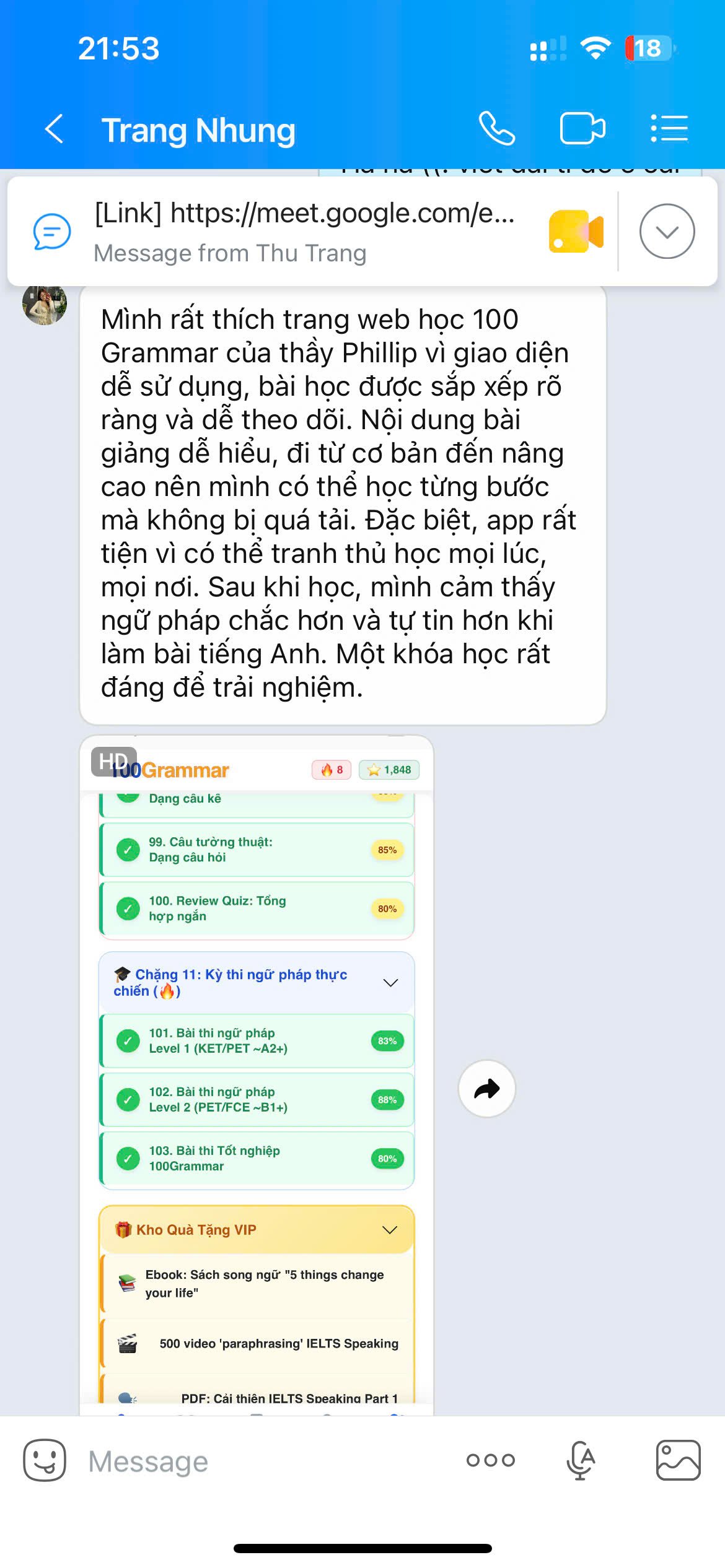 Feedback học viên 1